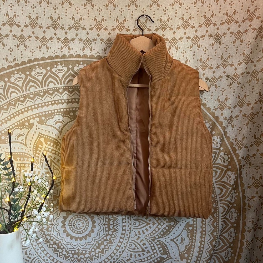 Orange Corduroy Vest Apricot Colored High Neck Zip Up Vest